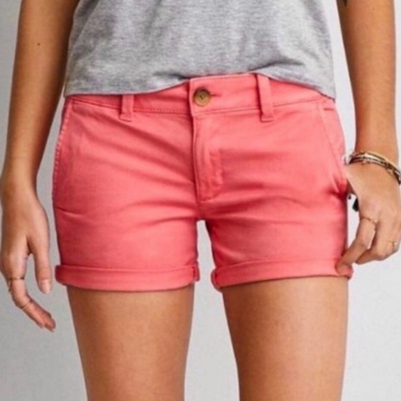 American Eagle Outfitters Pants - American Eagle Midi Twill Coral Pink Chino  Shorts Women's Size 8